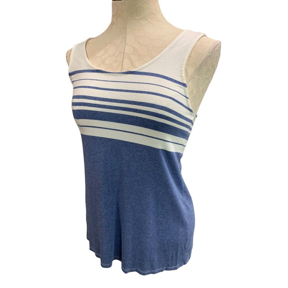 Size XS Redhaute Womens Soft Blue White Striped Tank Petal Back